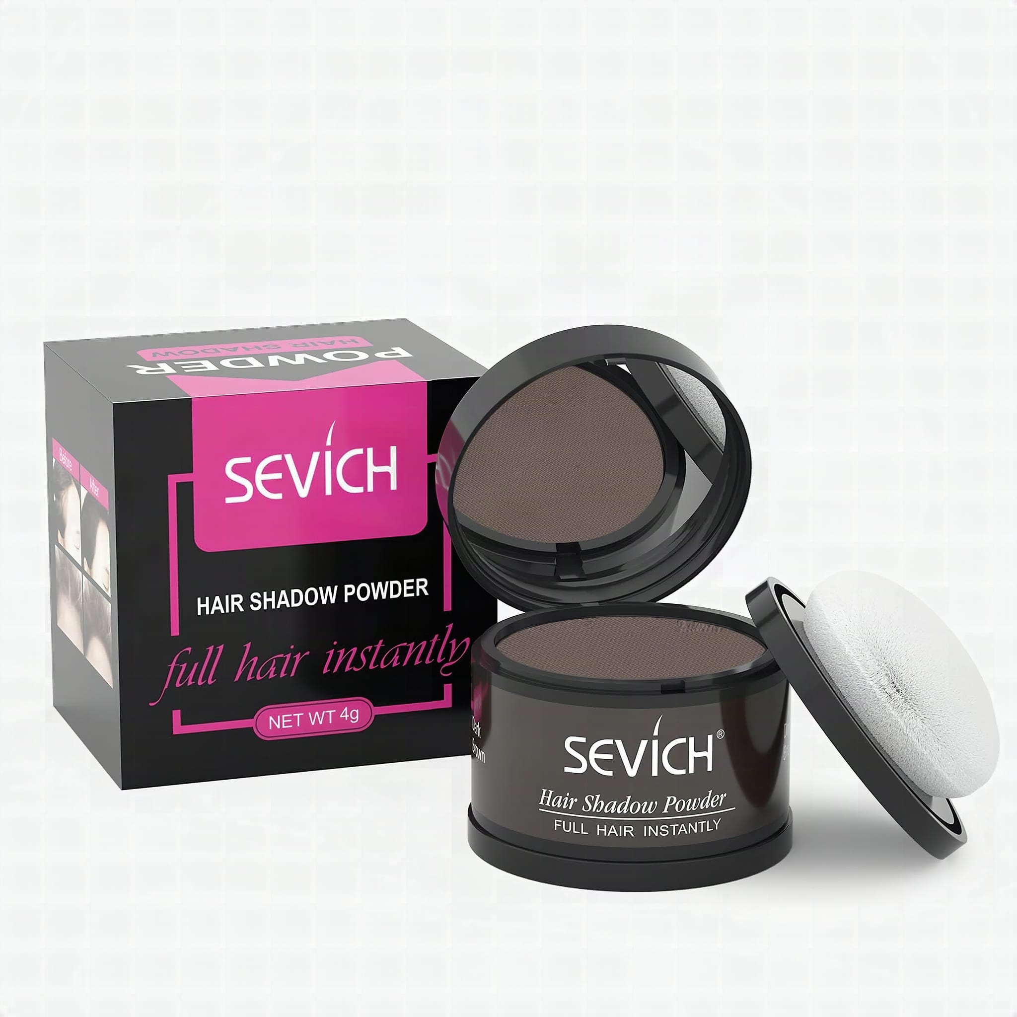 Sevich Hairline Powder, Gray Root Touch Up, Sweatproof, Dark Brown: A woman in her fifties dabbing a small round sponge